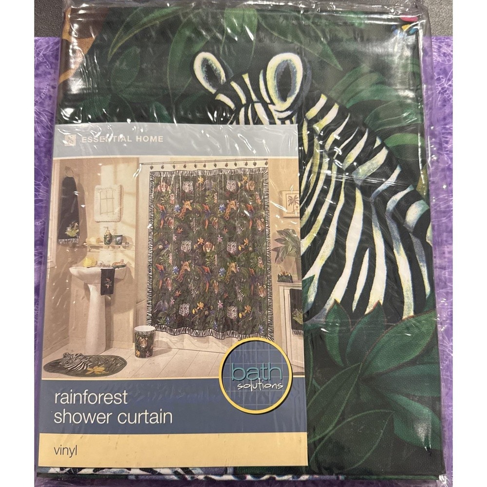 Vintage Essential Home Rainforest Shower Curtain Vinyl Zebra Giraffe‎ Lion NEW
